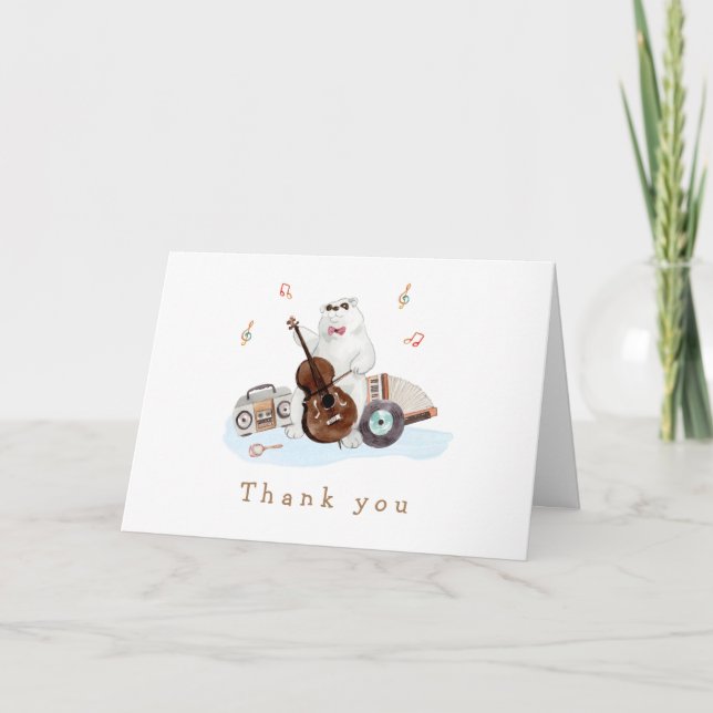 Carte De Remerciements Baby shower d'ours polaire musicien amusant (Devant)