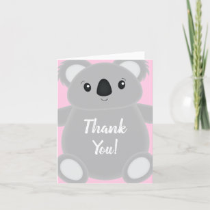 Carte De Remerciements Baby shower d'ours rose Koala