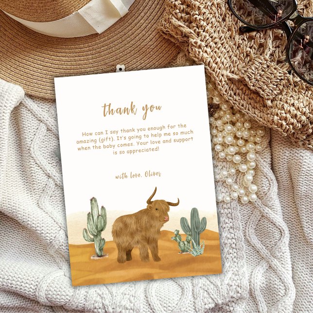 Carte De Remerciements Baby shower du désert de Holy Cow Boho Cactus (Holy Cow Boho Cactus Desert Baby Shower Thank You Card)