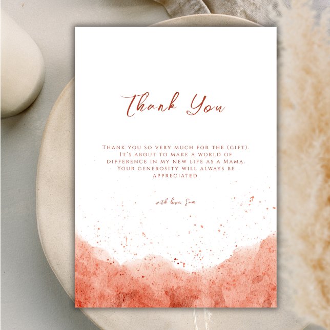 Carte De Remerciements Baby shower du désert de Terracotta Boho (Simple Terracotta Boho Desert Baby Shower Thank You Card)