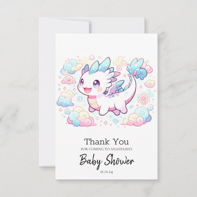 Carte De Remerciements Baby shower du Pastel Majestic Dragon (Devant)