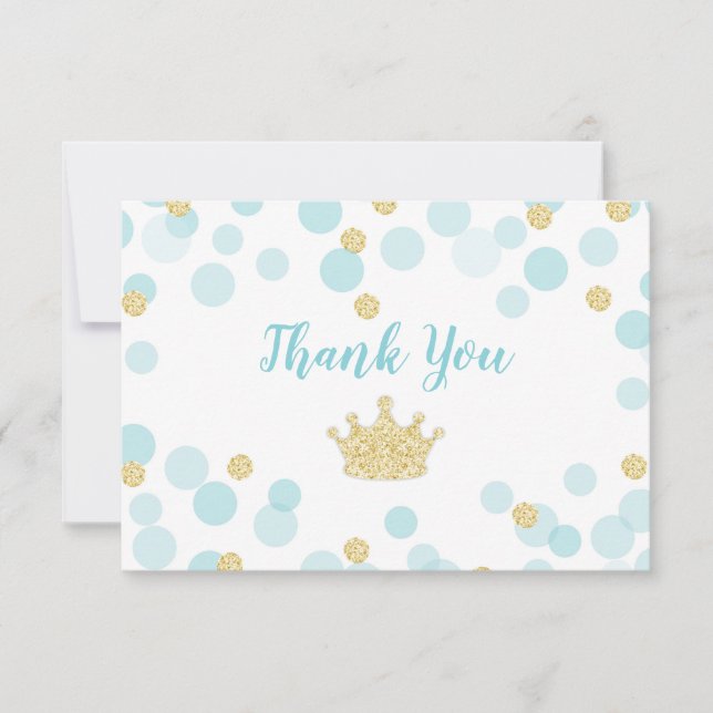 Carte De Remerciements Baby Shower du Petit Prince Bleu et Or (Devant)