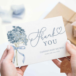 Carte De Remerciements Baby shower Dusty Blue Hydrangea