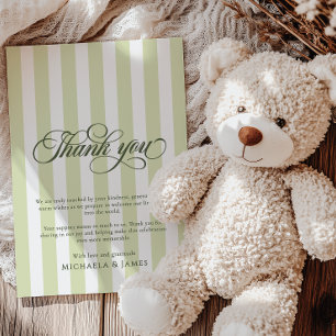 Carte De Remerciements Baby Shower Écriture Élégante et Rayures