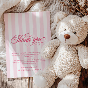 Carte De Remerciements Baby Shower Écriture Élégante et Rayures