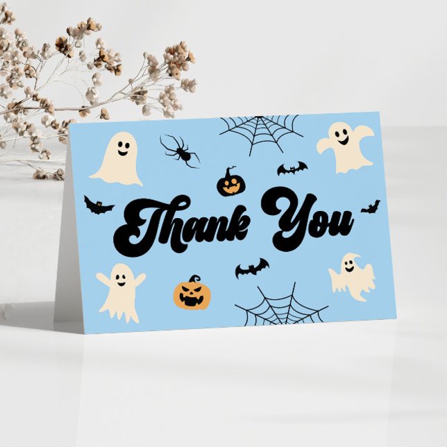 Carte De Remerciements Baby shower Éffrayant Halloween bleu (Créateur téléchargé)