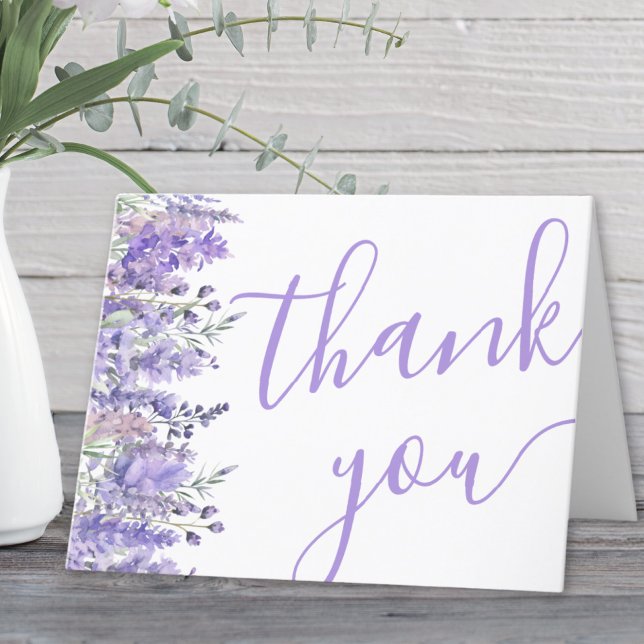 Carte De Remerciements Baby Shower Élégant Fleurs de Lavande à l'Aquarell (Elegant Watercolor Lavender Floral Bridal Shower Thank You Card)