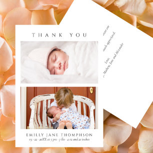 Carte De Remerciements Baby Shower Élégant Minimaliste 2 Photos