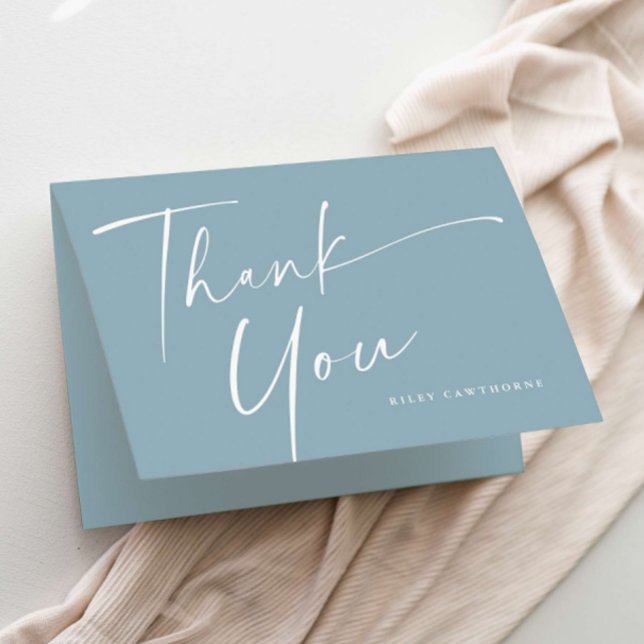 Carte De Remerciements Baby Shower Élégant Moderne Script (Simple modern handwritten script boys baby shower thank you card.)