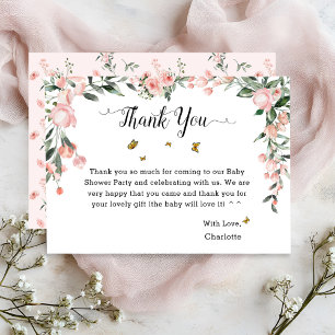 Carte De Remerciements Baby Shower Élégant Roses Roses avec Papillons