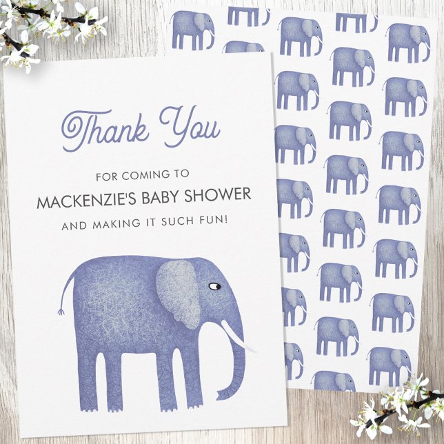 Carte de remerciements Baby shower éléphant (Blue elephant baby shower thank you card)