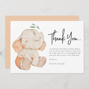 Carte de remerciements Baby shower Elephant aquare