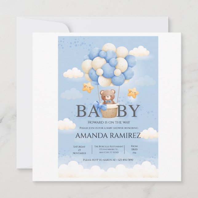 Carte De Remerciements Baby shower éléphant bleu et crème personnalisé (Devant)