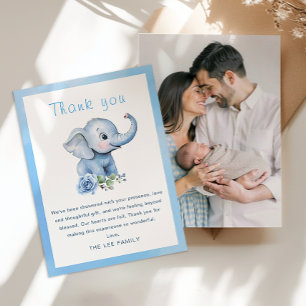 Carte de remerciements Baby shower éléphant - Blue