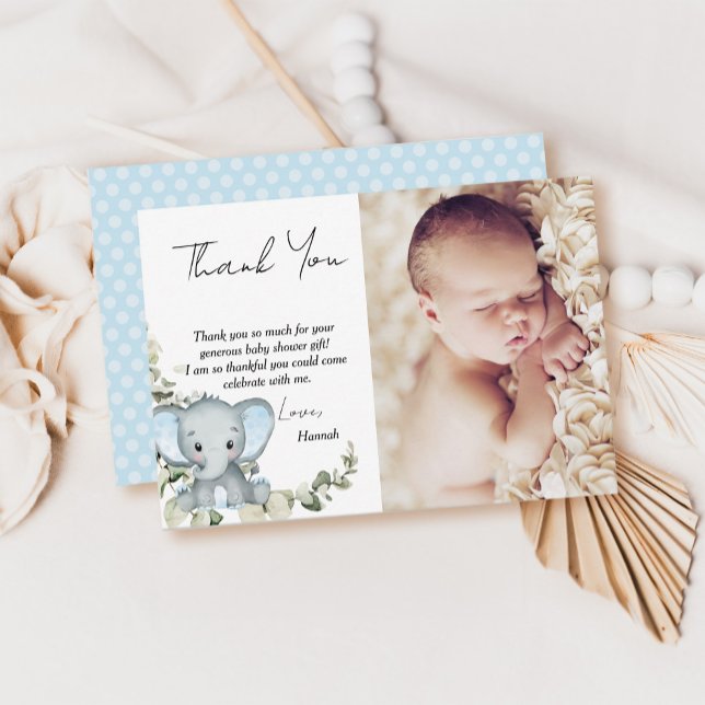 Carte De Remerciements Baby shower Elephant Boy Photo (Créateur téléchargé)