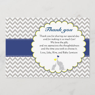 Carte de remerciements Baby shower Elephant Chevro