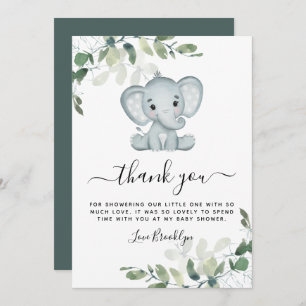 Carte De Remerciements Baby shower Eléphant Eucalyptus