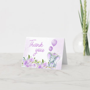 Carte De Remerciements Baby shower Eléphant Floral Violet