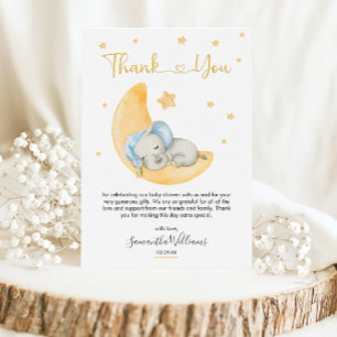 Carte De Remerciements Baby Shower Éléphant Lune Aquarelle Rêveuse