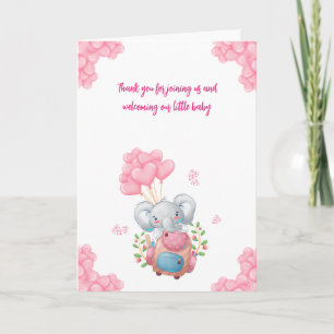 Carte de remerciements Baby shower Eléphant mignon