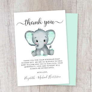 Carte De Remerciements Baby shower Eléphant mignon