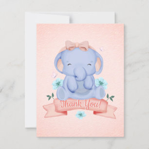 Carte de remerciements Baby shower Eléphant mignon