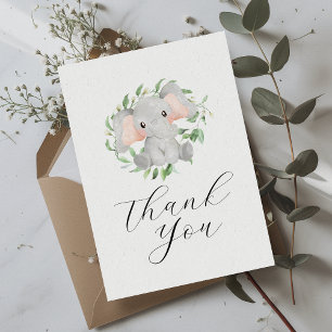 Carte De Remerciements Baby Shower Éléphant Moderne dans la Verdure