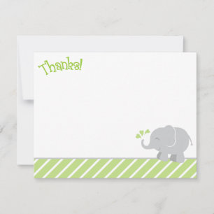Carte De Remerciements Baby shower éléphant moderne vert et gris