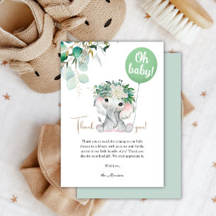 Carte De Remerciements Baby shower éléphant Neutral