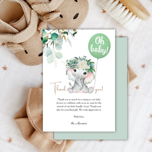 Carte De Remerciements Baby shower éléphant Neutral (Créateur téléchargé)
