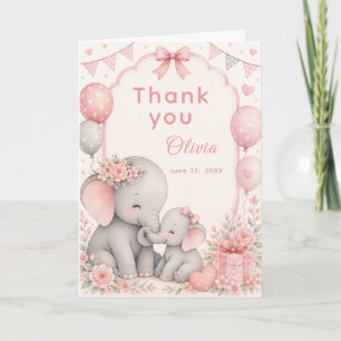 Carte De Remerciements Baby Shower Éléphant Rose