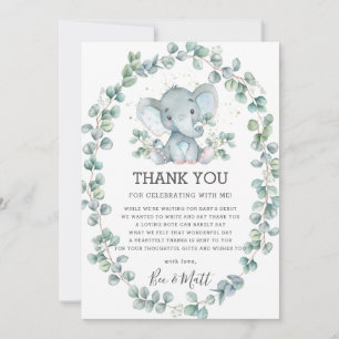 Carte De Remerciements Baby shower Eléphant Vert Eucalyptus Garçon