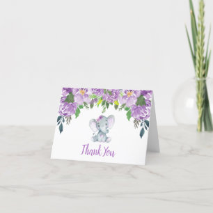 Carte de remerciements Baby shower Eléphant Violet