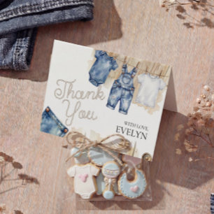 Carte De Remerciements Baby-Shower en Denim de Jean Bleu