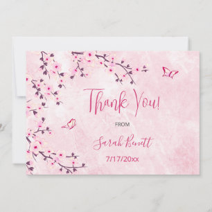 Carte De Remerciements Baby shower en marbre rose Fleur de cerisier