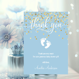 Carte De Remerciements Baby shower en or bleu simple GARY   PHOTO