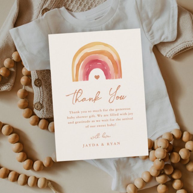 Carte De Remerciements Baby shower en terre cuite Boho Rainbow (Boho Rainbow Baby Shower Thank You Card.)