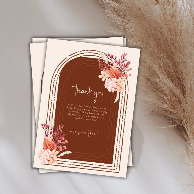 Carte De Remerciements Baby shower en terre cuite de Bohême (Bohemian Terracotta Floral Arch Baby Shower Thank You Card)