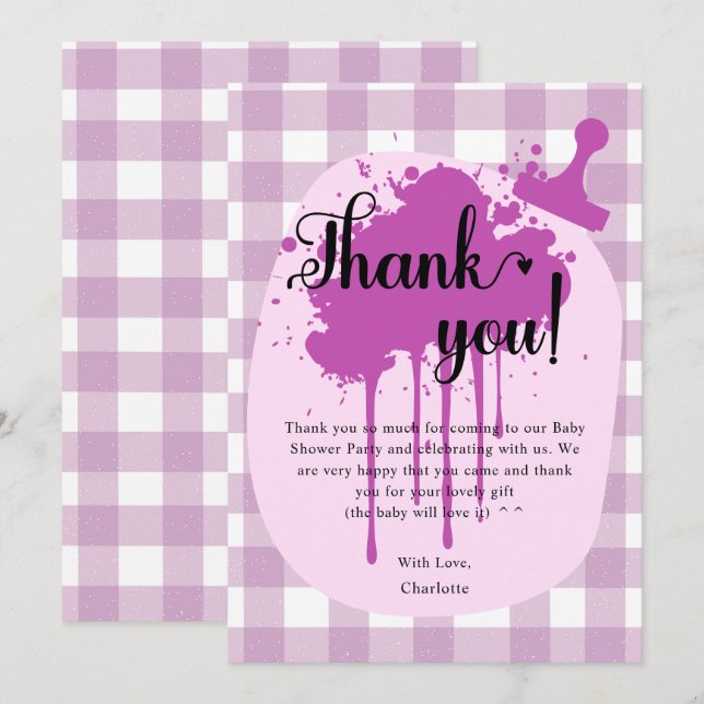 Carte De Remerciements Baby shower En vichy mignet Pastel Purple (Devant / Derrière)