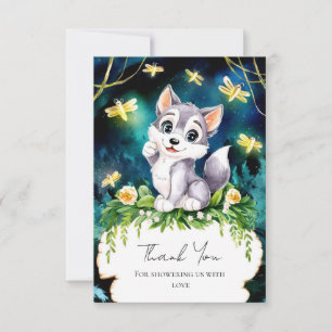 Carte De Remerciements Baby shower Enchanted Forest Wolf