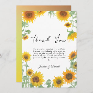 Carte De Remerciements Baby shower ensoleillé de tournesol jaune élégant