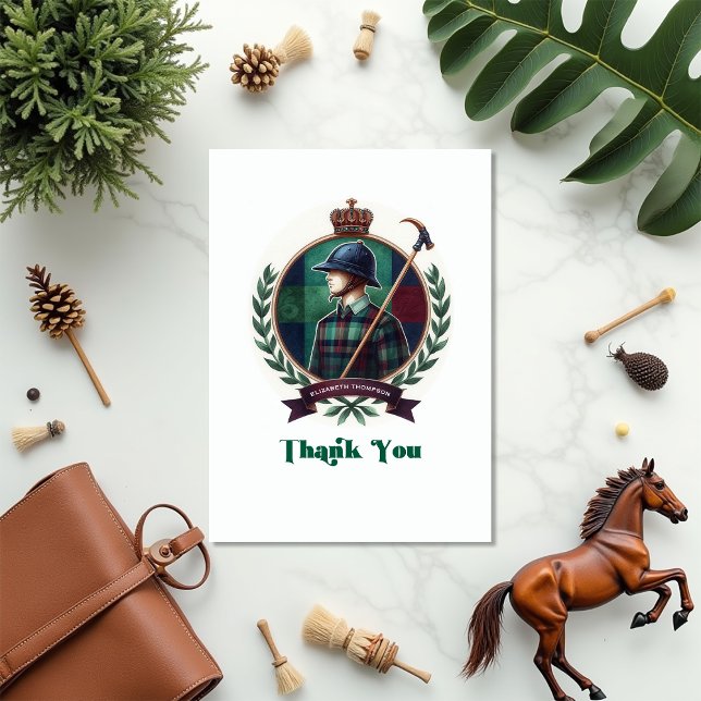 Carte De Remerciements Baby shower équestre de Preppy (Preppy Equestrian Baby Shower Thank You Card)