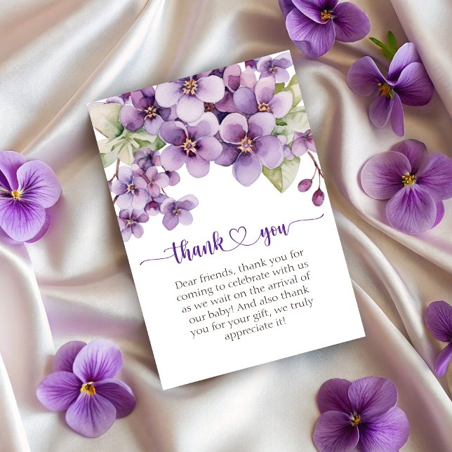 Carte De Remerciements Baby shower été violet violet fleurs (Summer Purple Violet Flowers Baby Shower Thank You Card)