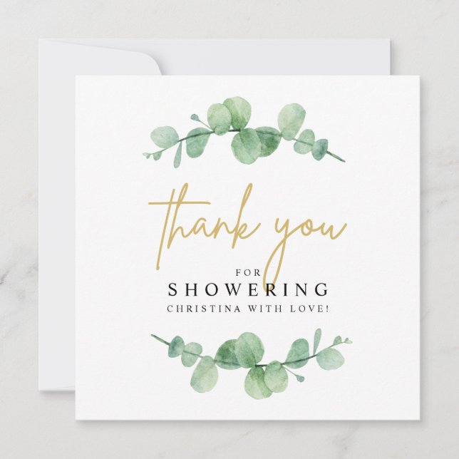 Carte de remerciements Baby shower Eucalyptus aqua (Devant)
