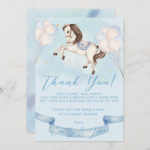 Carte De Remerciements Baby shower Fairytale Pony Stars Bleus