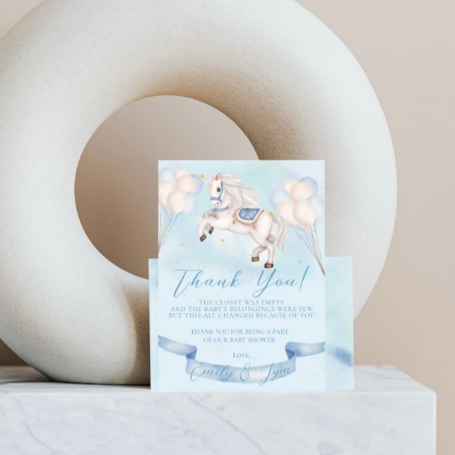 Carte De Remerciements Baby shower Fairytale Pony Stars Bleus (Créateur téléchargé)