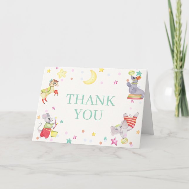 Carte De Remerciements Baby shower Fancy Circus Carnival Animaux (Devant)