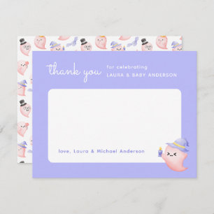 Carte De Remerciements Baby shower Fantôme rose d'Halloween violet
