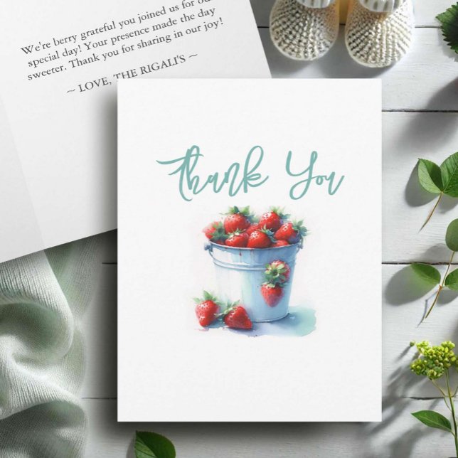 Carte De Remerciements Baby shower Favoriser Sacs Aquarelle Fraises (Strawberry baby shower thank you cards for a berry sweet theme.)