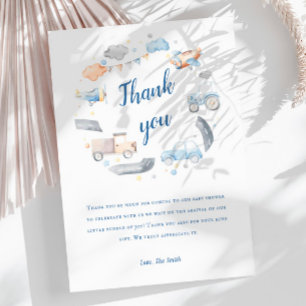Carte De Remerciements Baby-Shower Fête de Naissance sur le Transport à l